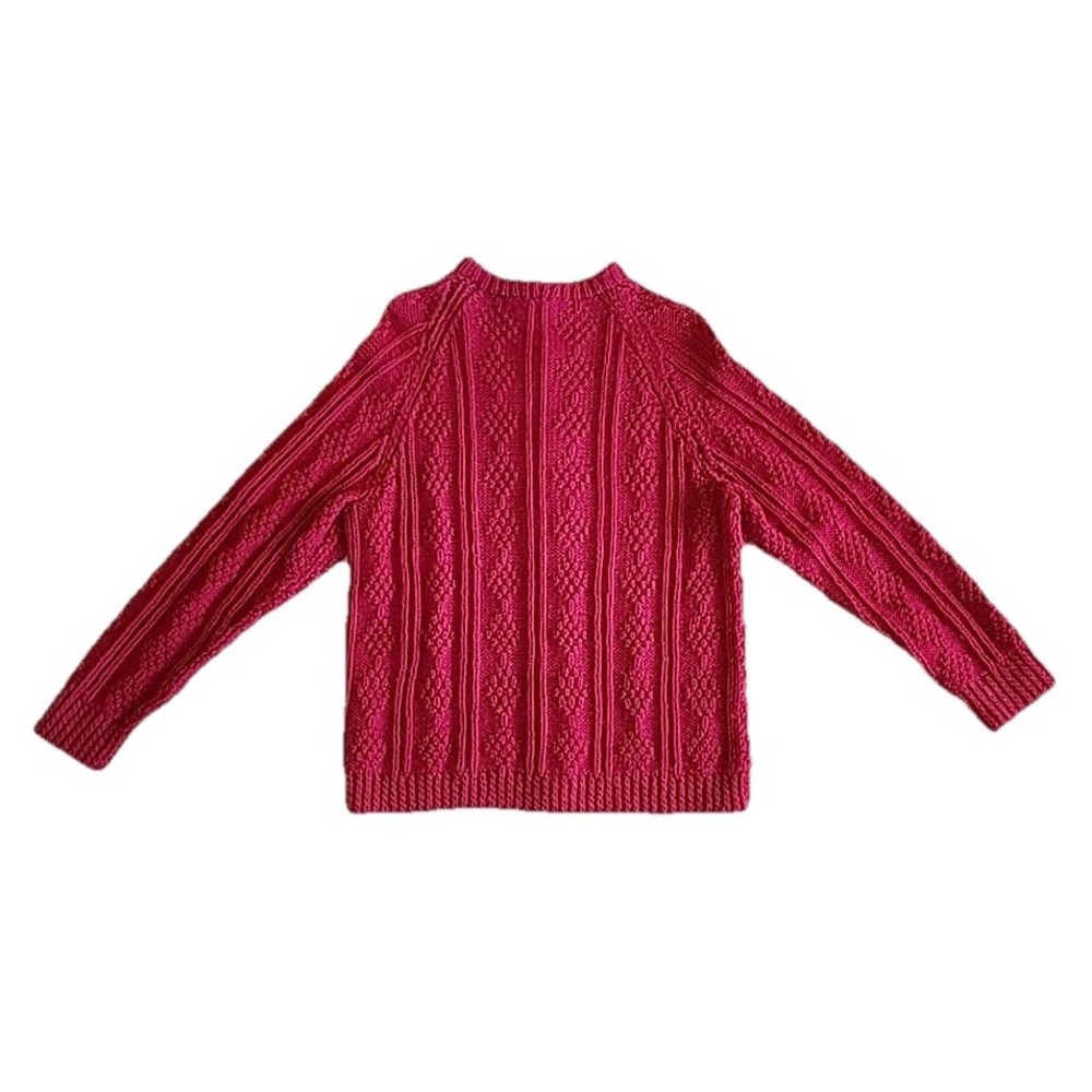Womens Fisherman Cable Knit Cardigan Sz M Hand Knit Pink Cottage Retro Sweater - Picture 4 of 8